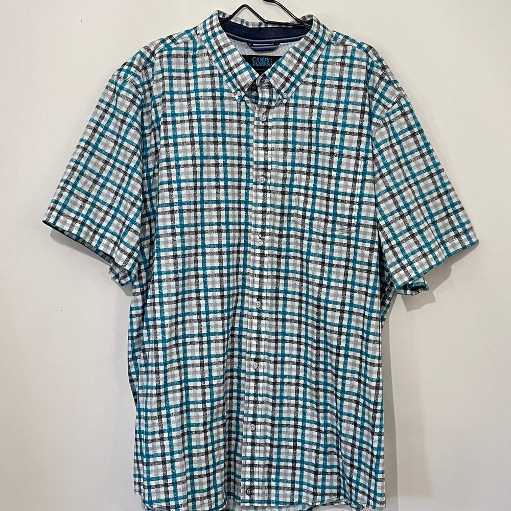 Cody James Core Button Down Shirt Mens XXL Blue White Short Sleeve Plaid Western